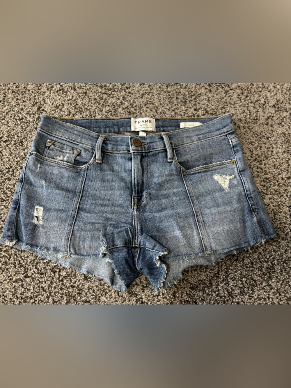 Frame Denim Light Blue Distressed Cutoff Shorts
